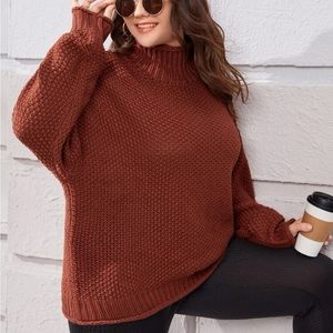 High neck batwing sleeve sweater